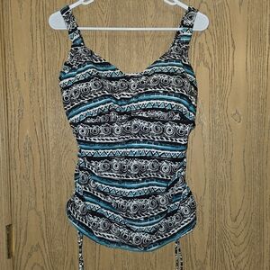 Maxine of Hollywood Black and Blue Patterned Swimsuit Top